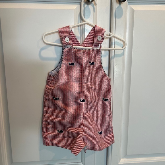 Anavini hand smocked red seersucker whale overall - Picture 1 of 1